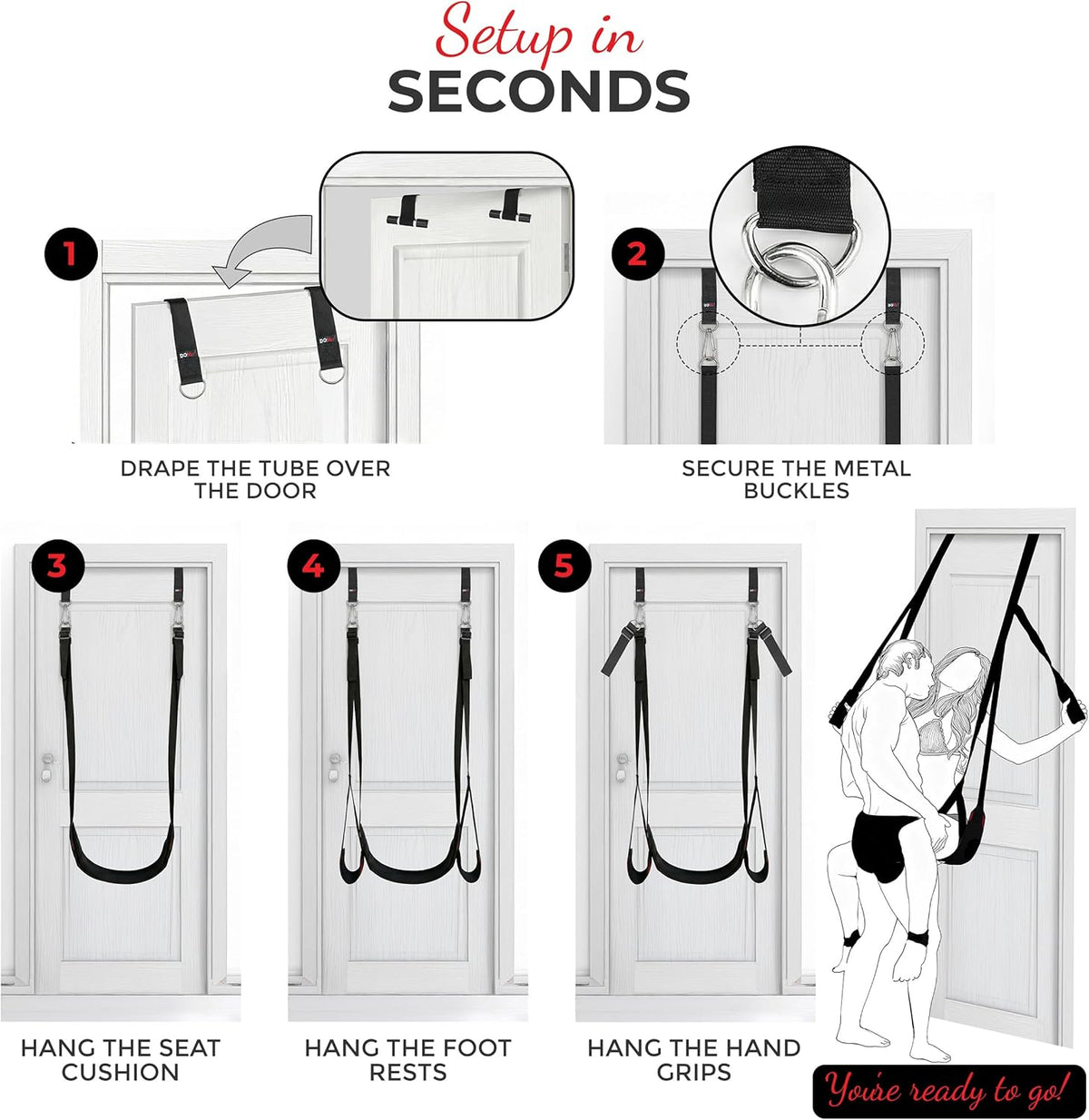 SEX SWING Over-the-Door - Soft Padded Straps for Light Bondage Play - Supports up to 300lbs