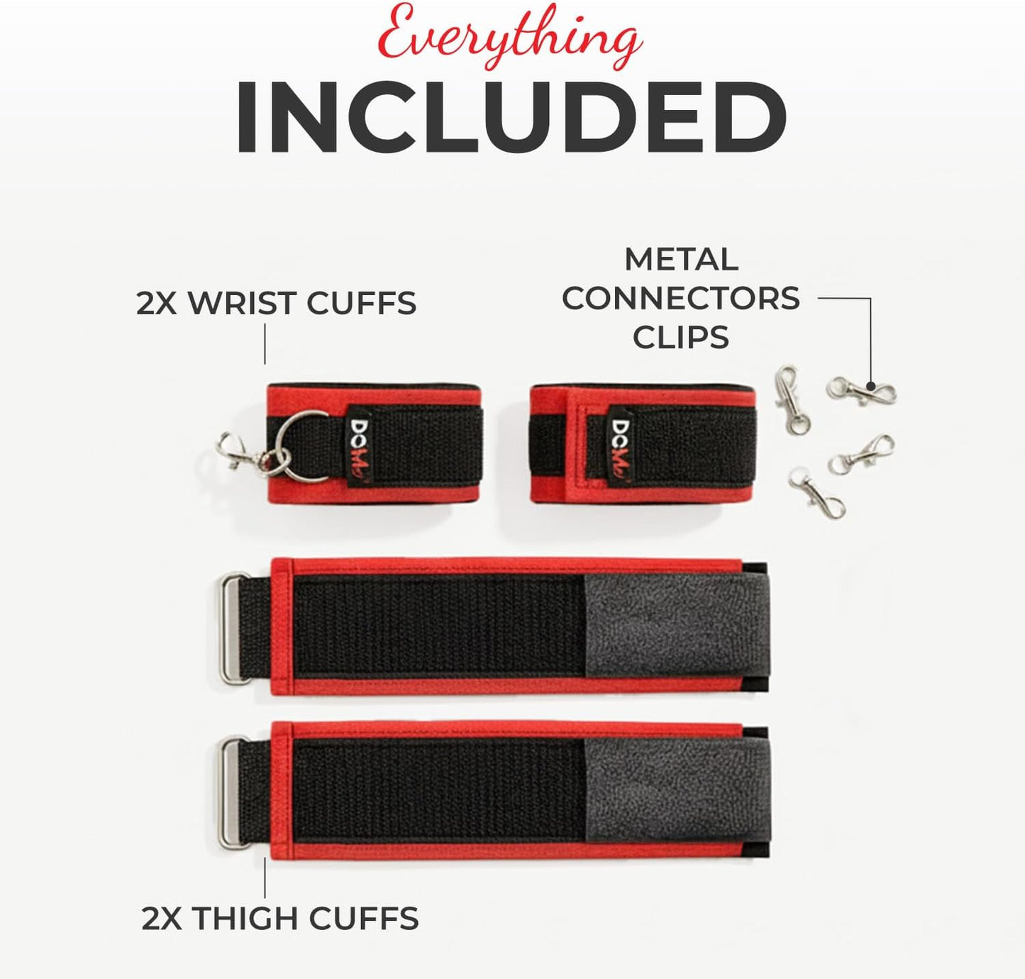 BDSM HANDCUFFS Kit - Soft Cotton Lining for Comfort - Steel Hardware for Restraining