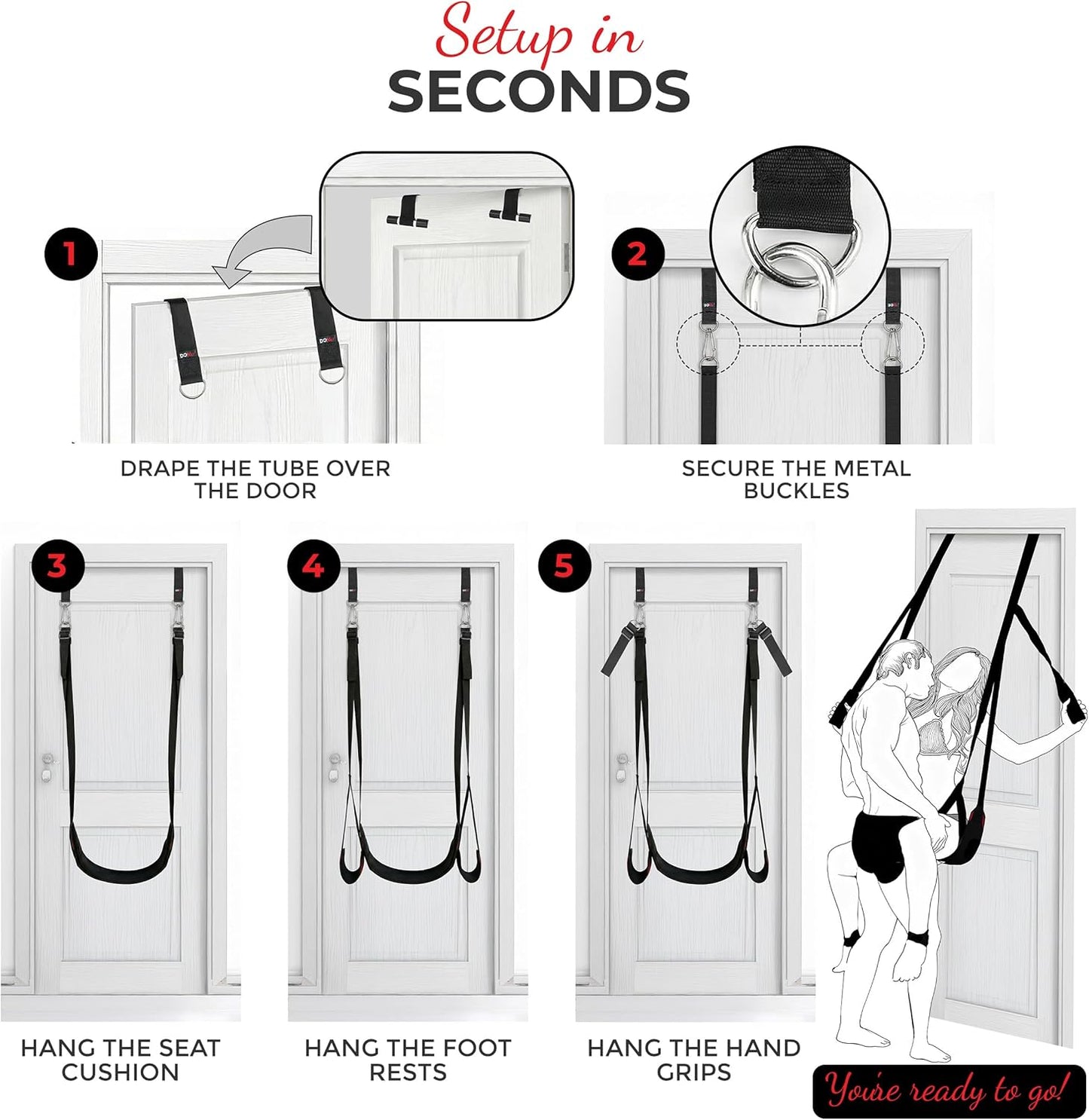 SEX SWING Over-the-Door - Soft Padded Straps for Light Bondage Play - Supports up to 300lbs