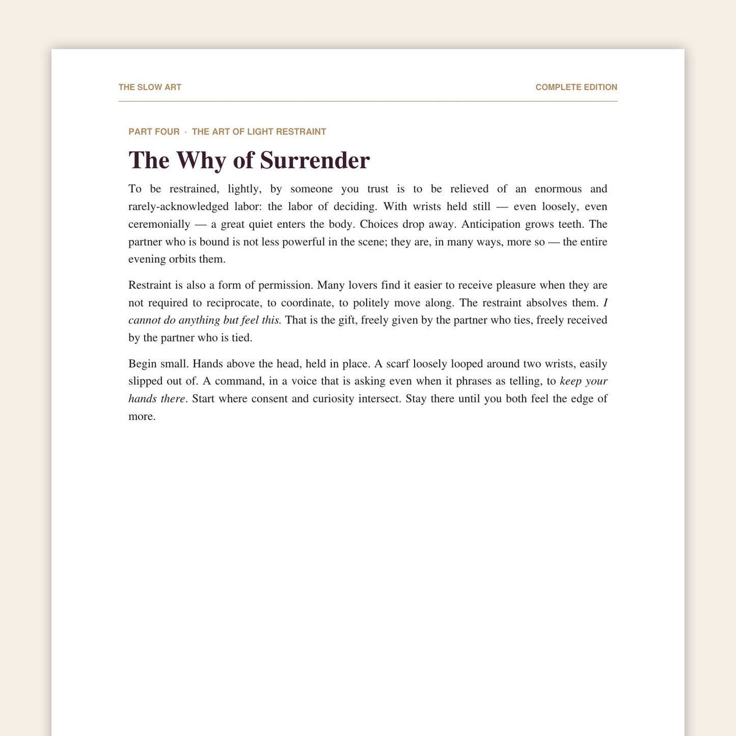 A sample page from The Slow Art Complete Edition — Part IV, The Why of Surrender
