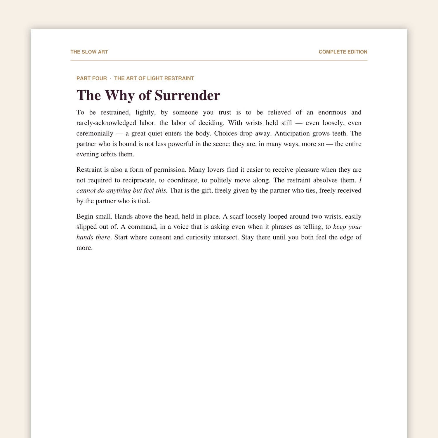 A sample page from The Slow Art Complete Edition — Part IV, The Why of Surrender
